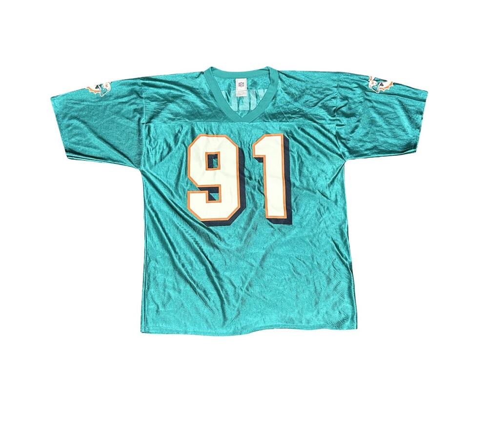 Miami Dolphins Custom J. Williams #91 NFL Jersey Men’s Large Aqua Football